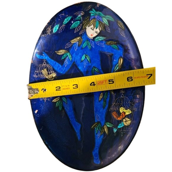 STEINBÖCK ENAMELED PLATE Dancing Woman Made in Austria w/ Stand 9.5x7 Read - Picture 5 of 10